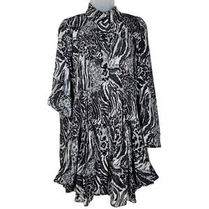 Ali Miles Top Womens sz L Black Animal Abstract Sheer Tunic Oversized Whimsigoth